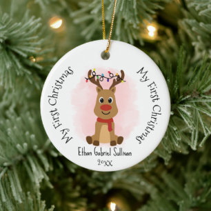 My First Christmas Custom Name Reindeer Christmas Ceramic Tree Decoration
