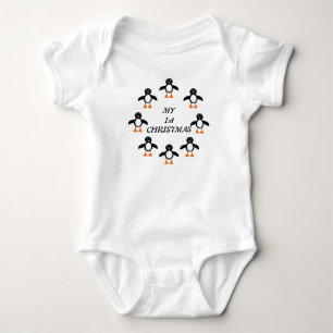 My First Christmas Custom Penguin Baby Bodysuit
