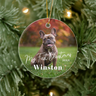 My First Christmas Custom Pet Name Photo Ceramic Tree Decoration