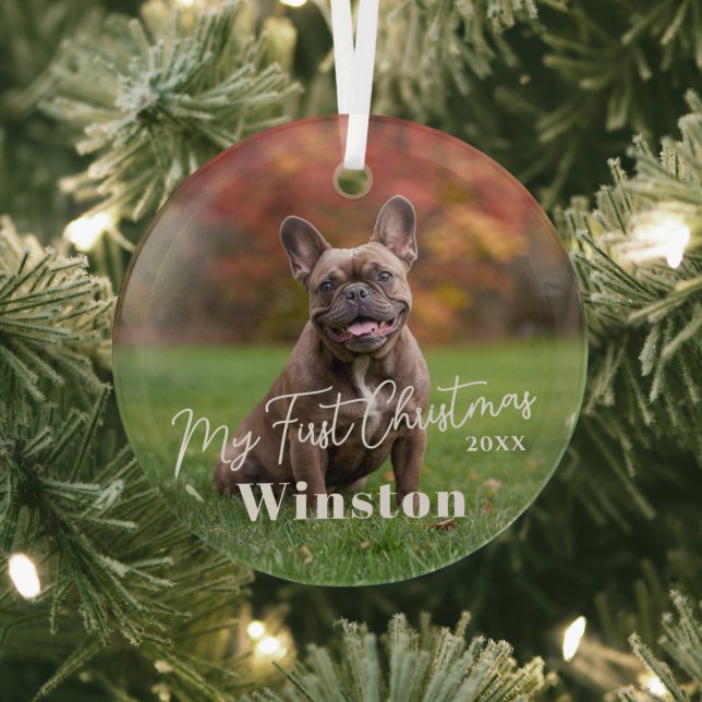 My First Christmas Custom Pet Name Photo Glass Tree Decoration (Insitu)