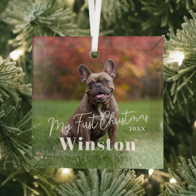 My First Christmas Custom Pet Name Photo Glass Tree Decoration (Insitu)