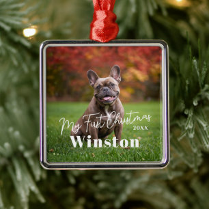 My First Christmas Custom Pet Name Photo Metal Tree Decoration