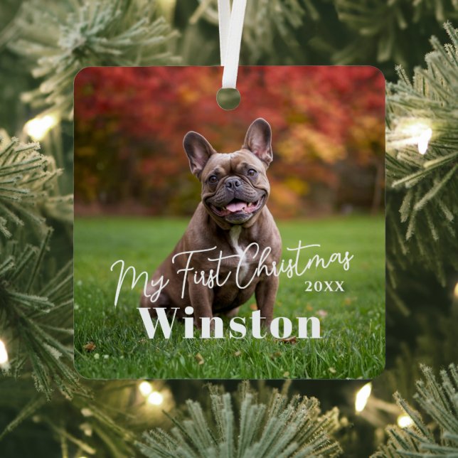 My First Christmas Custom Pet Name Photo Metal Tree Decoration (Insitu)