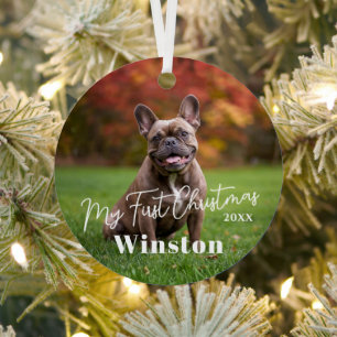 My First Christmas Custom Pet Name Photo Metal Tree Decoration