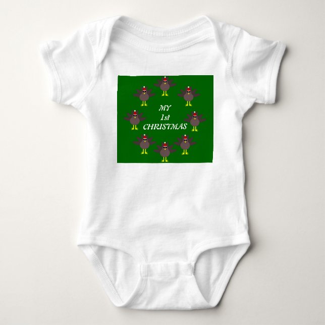 My First Christmas Custom Turkey Baby Bodysuit (Front)