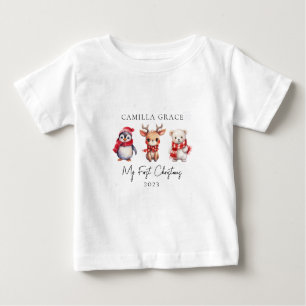My First Christmas Cute Animals 1st Christmas Name Baby T-Shirt