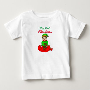 My First Christmas Cute Cartoon Elf Baby  T-Shirt