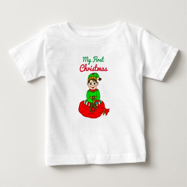 My First Christmas Cute Cartoon Elf Baby  T-Shirt (Front)