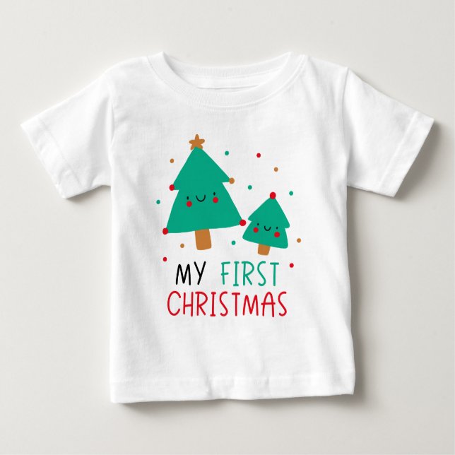 My First Christmas - Cute Christmas Trees Baby T-Shirt (Front)