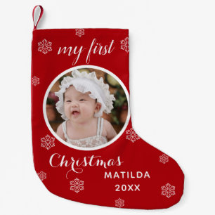 My First Christmas Cute Custom Baby Photo & Name Small Christmas Stocking