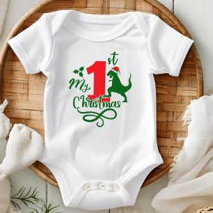 My First Christmas Cute Dinosaur Dino Baby Bodysuit