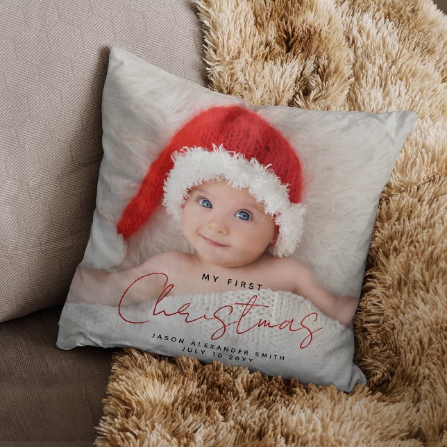 My First Christmas Cute Elegant Baby Photo Cushion (Creator Uploaded)