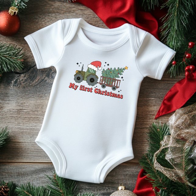 My First Christmas Cute Farm Tractor Baby Bodysuit (Creator Uploaded)