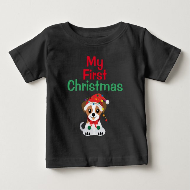 My First Christmas Cute Jack Russell Dog Baby T-Shirt (Front)