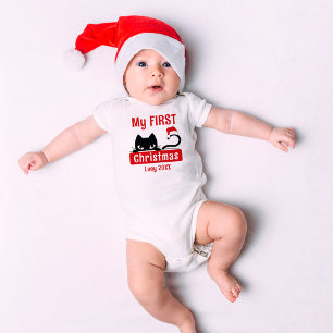 My First Christmas Cute Kitten Custom Baby Name Baby Bodysuit