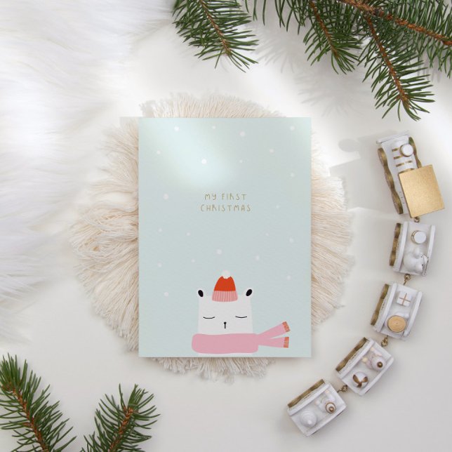 My First Christmas • Cute Minimalist Polar Beary Holiday Card (Creator Uploaded)