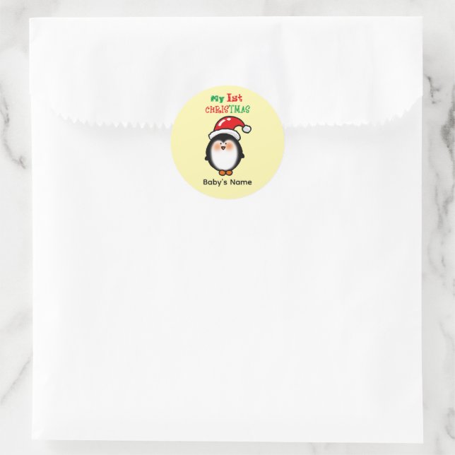 My First Christmas Cute Penguin Classic Round Sticker (Bag)