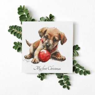 My first christmas, cute puppy customisable holiday card