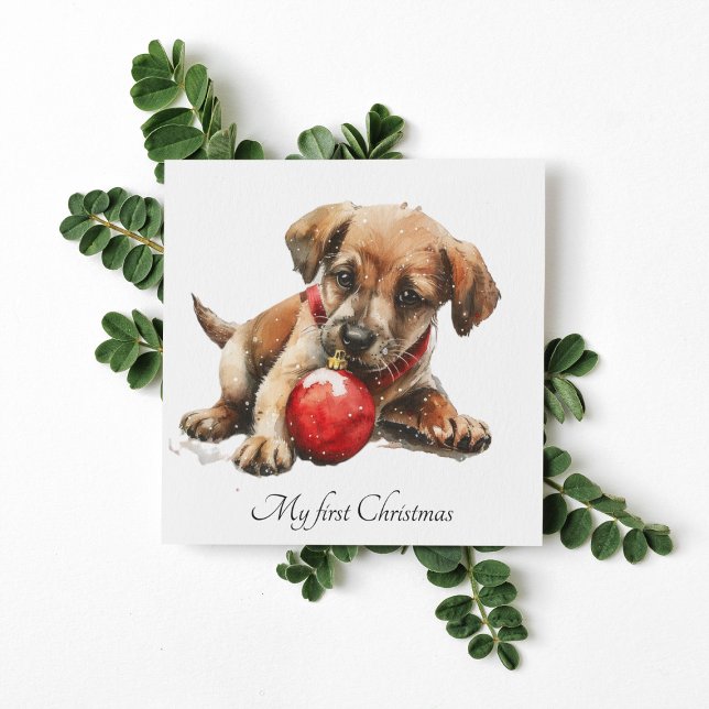 My first christmas, cute puppy customisable holiday card (Creator Uploaded)