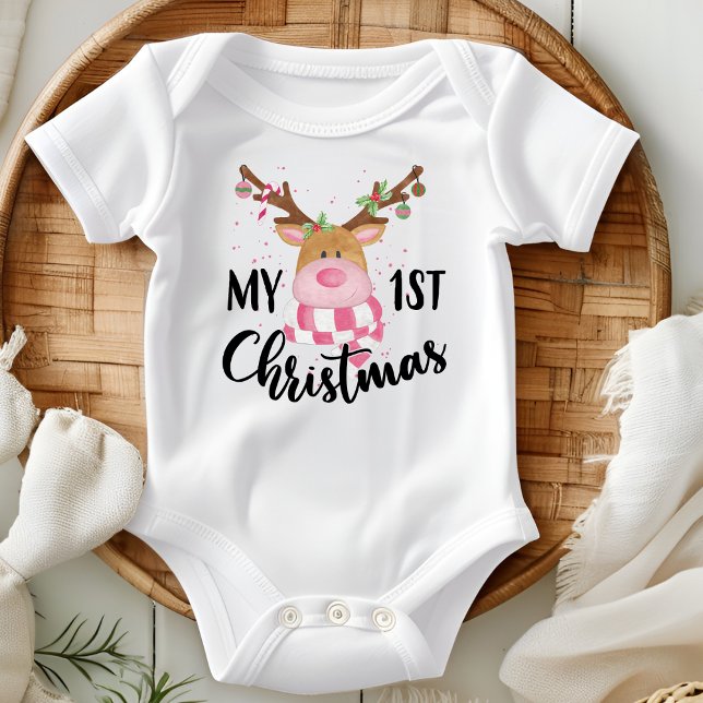 My First Christmas Cute Reindeer Baby Girl Baby Bodysuit (Creator Uploaded)