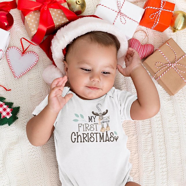 My First Christmas Cute Reindeer Script Baby Baby Bodysuit (Creator Uploaded)