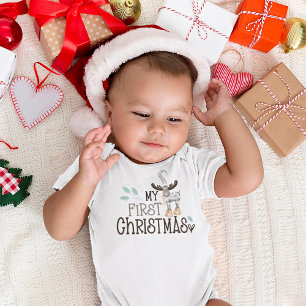 My First Christmas Cute Reindeer Script Baby Bodysuit