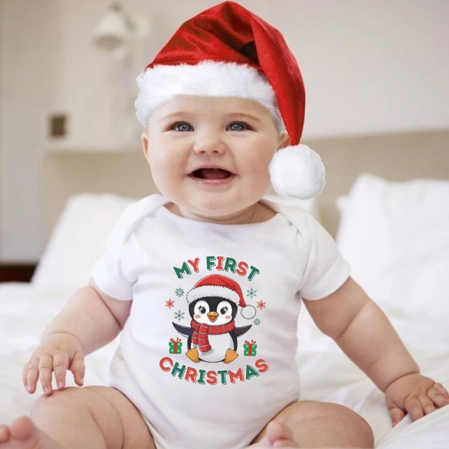 My First Christmas Cute Winter Christmas Penguin  Baby Bodysuit (My First Christmas Cute Winter Christmas Penguin Baby Bodysuit)