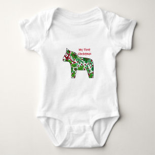 My First Christmas Dala Horse Baby Bodysuit