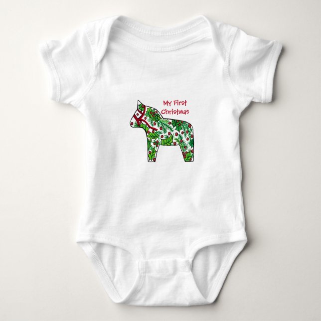 My First Christmas Dala Horse  Baby Bodysuit (Front)