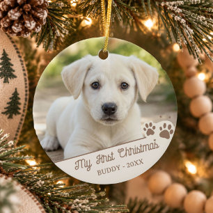 My First Christmas Dog Photo Pet Name & Year Ceramic Tree Decoration