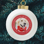 My First Christmas Forever Home Modern Pet Photo Ceramic Ball Christmas Ornament<br><div class="desc">This simple and classic design is composed of serif typography and add a custom photo. "My First Christmas in my forever home" encircles the custom photo.</div>