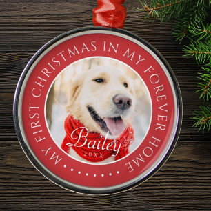 My First Christmas Forever Home Modern Pet Photo Metal Tree Decoration