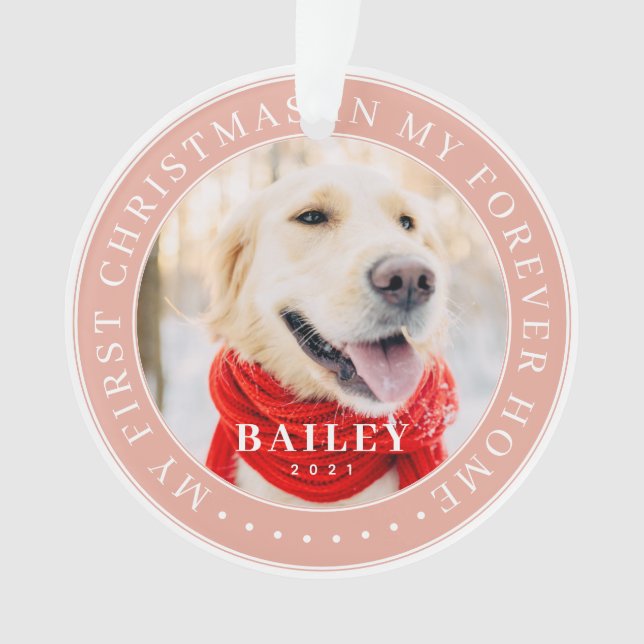 My First Christmas Forever Home Modern Pet Photo Ornament (Front)