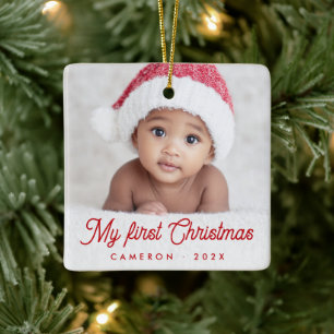 My first Christmas full baby photo name year Ceramic Ornament
