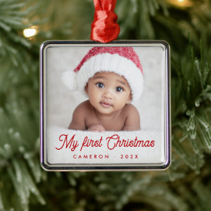 My first Christmas full baby photo name year Metal Tree Decoration