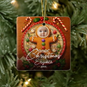 My First Christmas Fun Cute Gingerbread Photo Ceramic Ornament