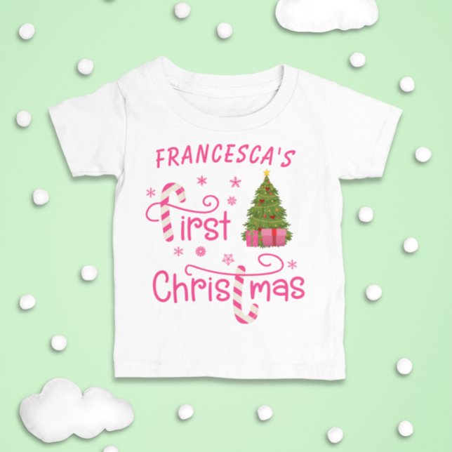 My First Christmas Gifts and Christmas Tree Pink  Baby T-Shirt (Creator Uploaded)