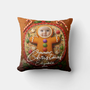 My First Christmas Gingerbread Photo Birth Stats Cushion