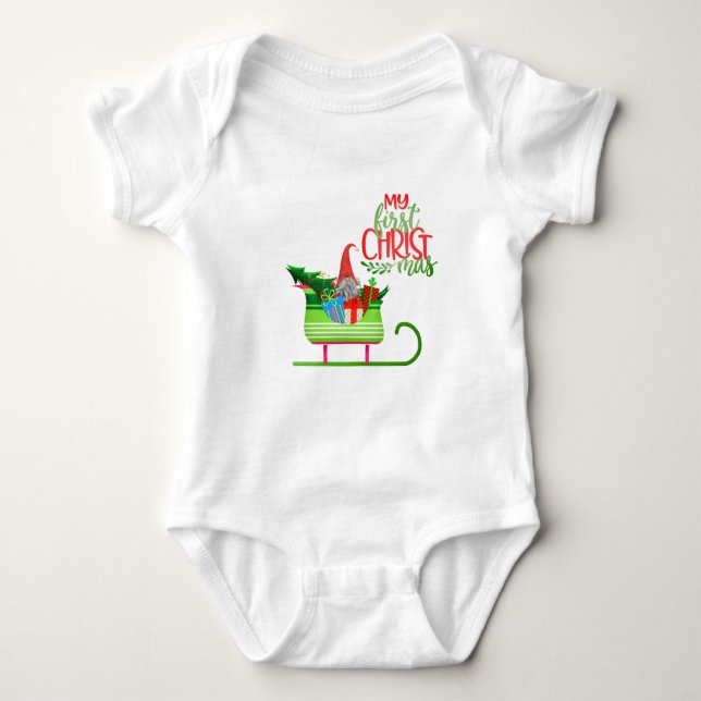My First Christmas - Gnome Santa Claus Baby Bodysuit (Front)
