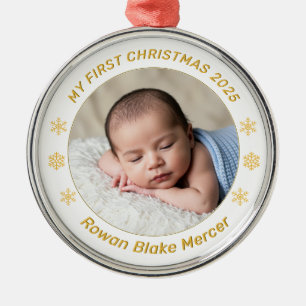 My First Christmas Gold Personalized Baby Photo  Metal Tree Decoration