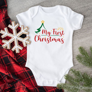 My First Christmas Green Tree Baby Bodysuit