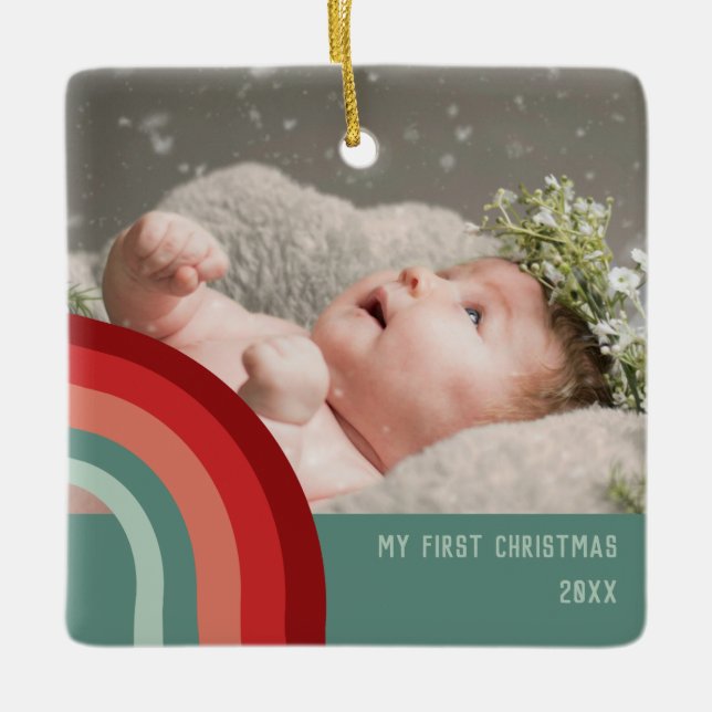 My First Christmas Groovy Retro Ceramic Ornament (Front)