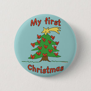 My First Christmas (Happy Tree design) 6 Cm Round Badge