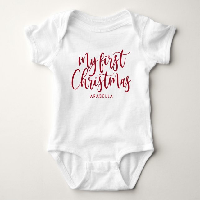 My First Christmas In Red (With Name) Baby Bodysuit (Front)