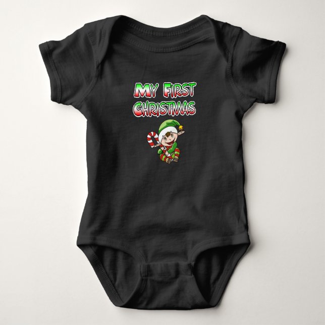 My First Christmas Little Elf Baby Bodysuit (Front)
