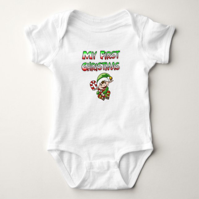 My First Christmas Little Elf Baby Bodysuit (Front)