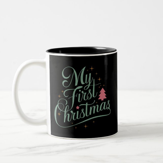 My First Christmas Matching Family Xmas Newborn Two-Tone Coffee Mug (Left)