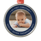 My First Christmas Modern Baby Photo Navy & White