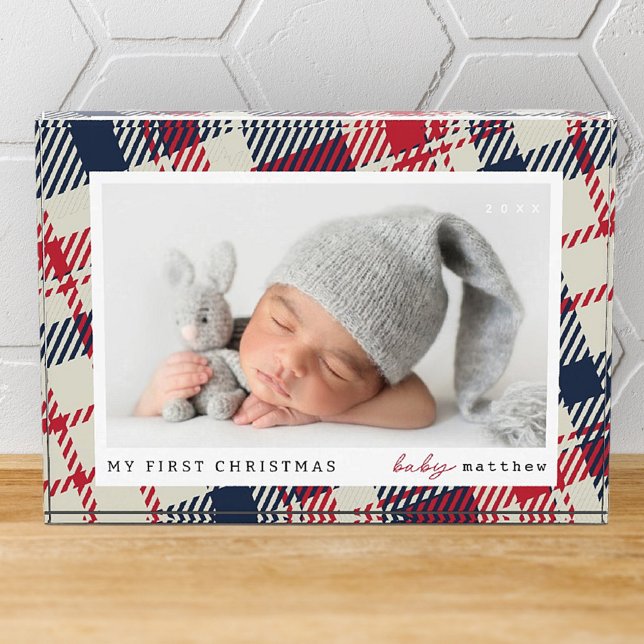 My First Christmas Modern Plaid Baby Photo Block (Creator Uploaded)