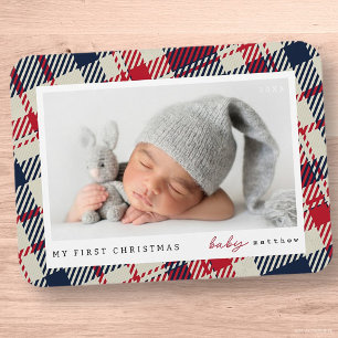 My First Christmas Modern Plaid Baby Photo Magnet